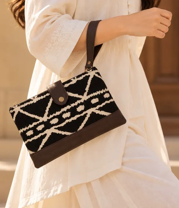 Black_Woven_Patterned_Handbag_With_Wrist_Strap_for_Women