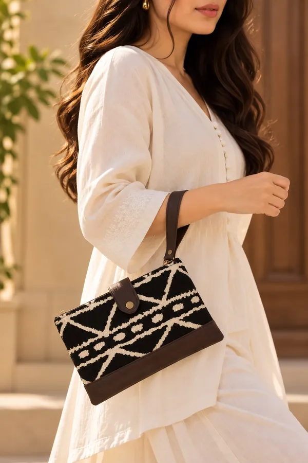 Black_Woven_Patterned_Handbag_With_Wrist_Strap_for_Women