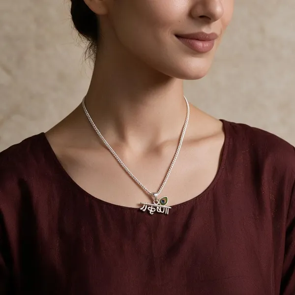 Silver_925_Spiritual_Script_Green_Stone_Pendant_Necklace_For_Women