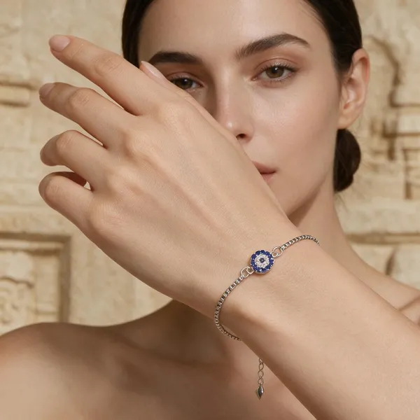 Silver_925_Blue_Floral_Stone_Chain_Bracelet_For_Women