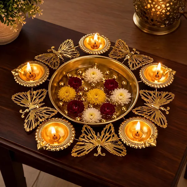 Metal_Festive_Floral_Butterfly_Urli_Diya_Set