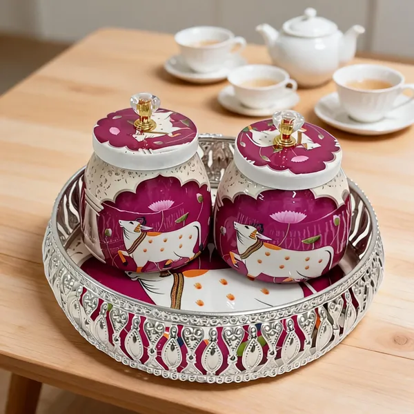 Metal_Traditional_Floral_Lotus_Serving_Tray_Set