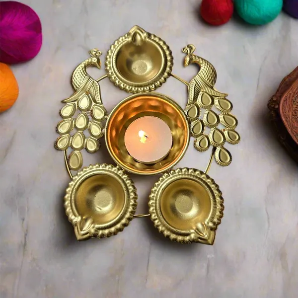 Brass_Finish_Peacock_Diya_Set