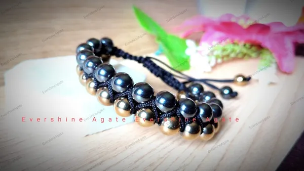 Hematite_Golden_Pyrite_Bracelet_Natural_Stone_Protection_Bracelet_With_Adjustable_Macrame_Sliding_Cord_8_Mm_Beads