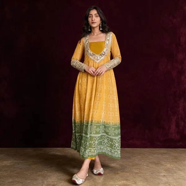 Mustard_Yellow_Georgette_Flared_Anarkali_Kurta_For_Women