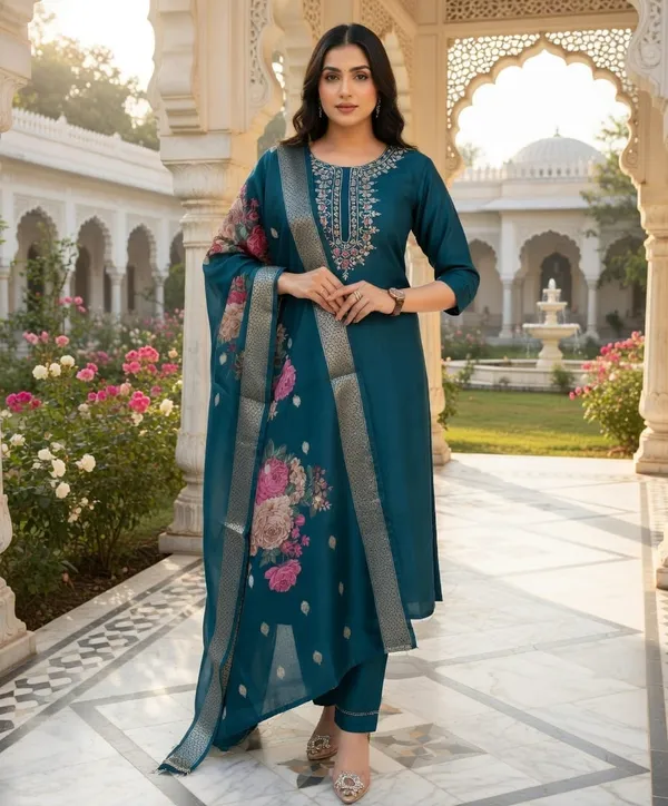Teal_Embroidered_Kurta_Set_for_Women