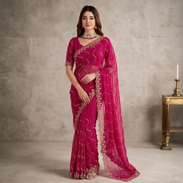 Magenta_Georgette_Embroidered_Saree_For_Women