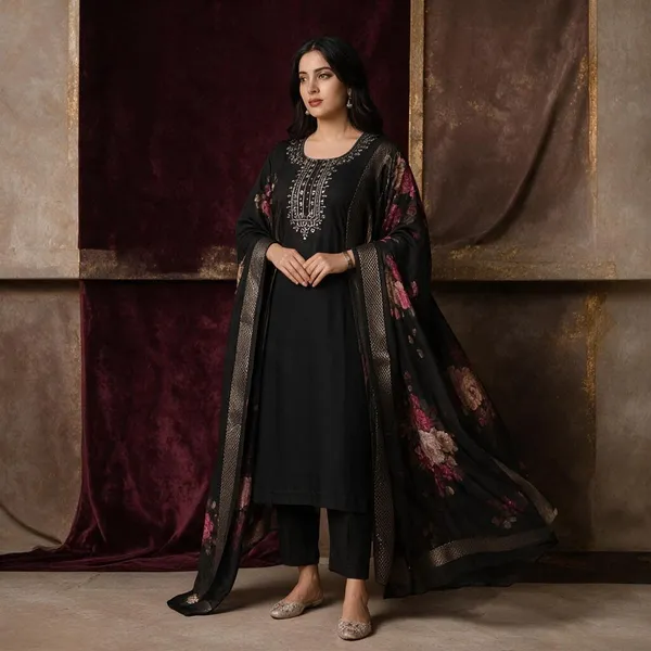 Black_Rayon_Slub_Floral_Printed_Dupatta_For_Women