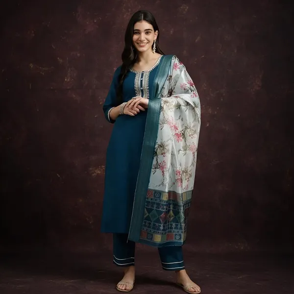 Teal_Magic_Cotton_Straight_Kurta_Set_With_Dupatta_For_Women