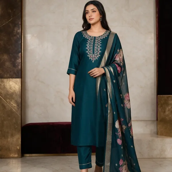 Teal_Rayon_Slub_Straight_Embroidered_Kurta_Set_For_Women