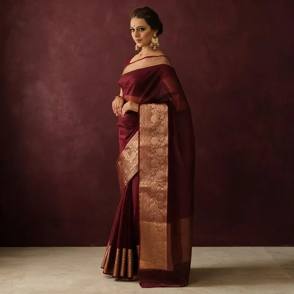 Maroon_Organza_Woven_Traditional_Saree_For_Women