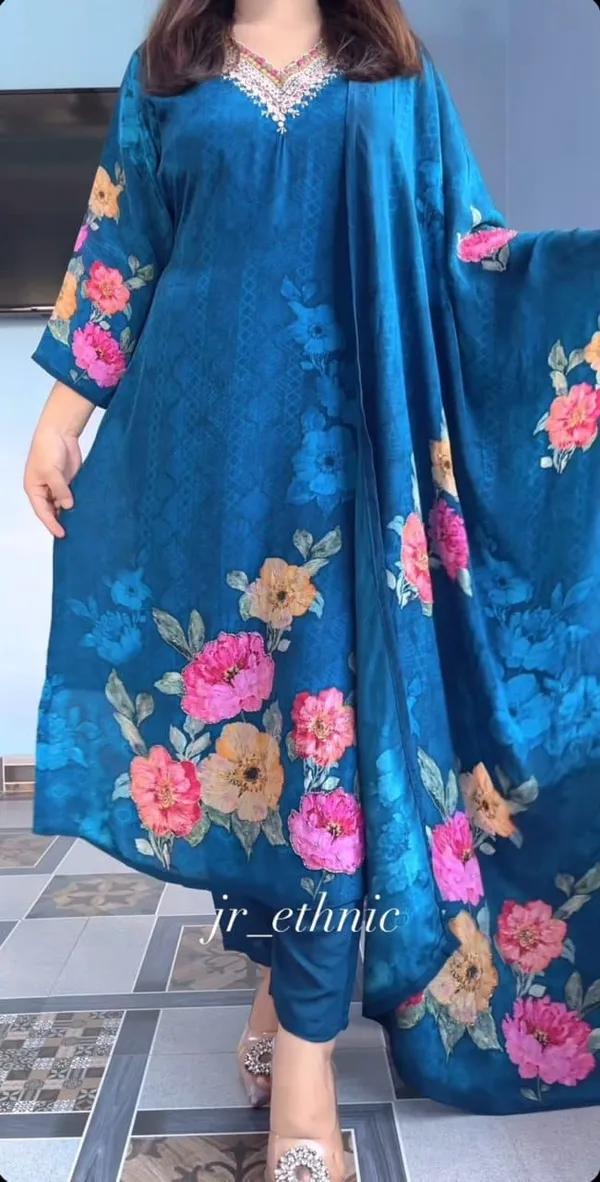 Blue_Floral_Print_Straight_Kurta_Set_for_Women