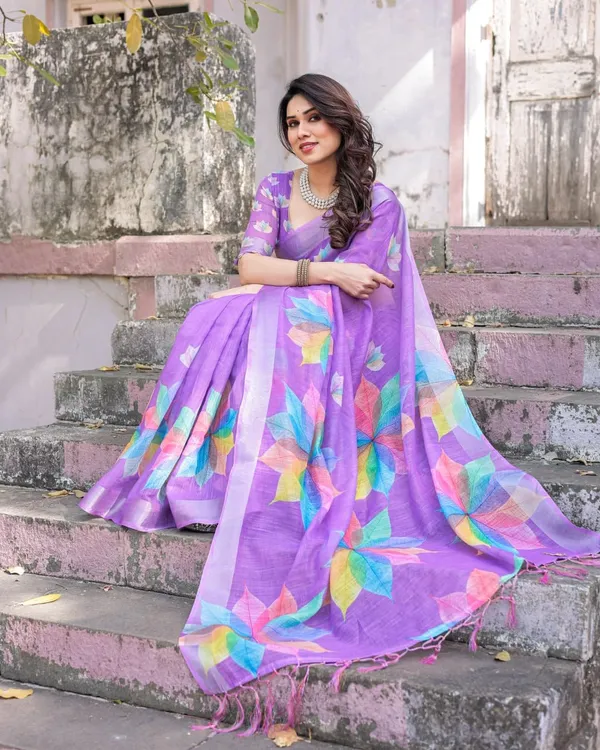 Purple_Sheer_Floral_Print_Saree_for_Women