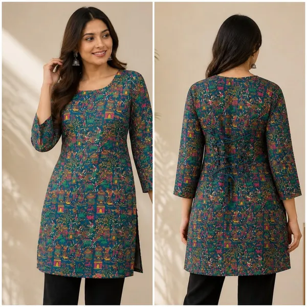 Teal_Printed_Flared_Kurti_for_Women