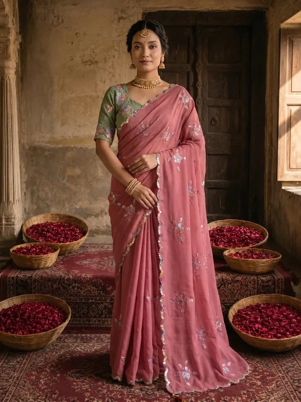 Pink_Embroidered_Floral_Saree_For_Women