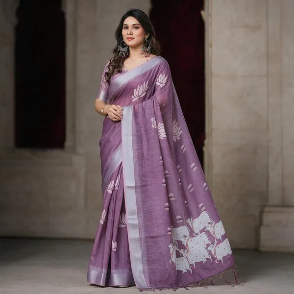 Lavender_Cotton_Linen_Floral_Printed_Saree_For_Women