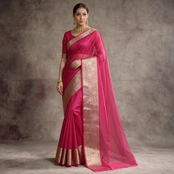 Pink_Organza_Woven_Traditional_Saree_For_Women