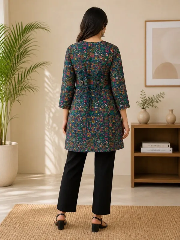 Teal_Printed_Flared_Kurti_for_Women