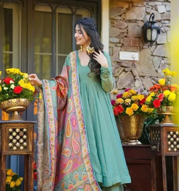 Mint_Green_Silk_Crush_Printed_Anarkali_Kurta_Set_For_Women