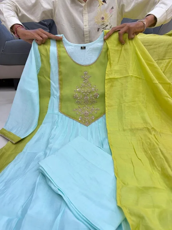 Mint_Green_And_Yellow_Embellished_Anarkali_Suit_For_Women