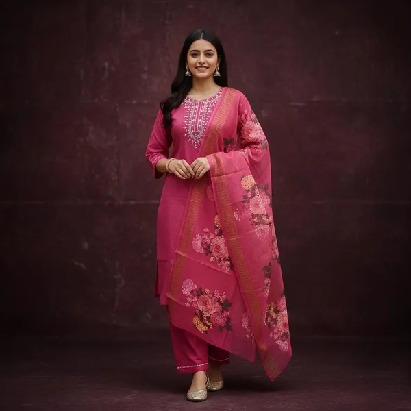 Pink_Rayon_Slub_Floral_Printed_Kurta_Set_For_Women