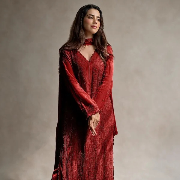 Red_Georgette_Embroidered_Long_Kurta_With_Dupatta_For_Women