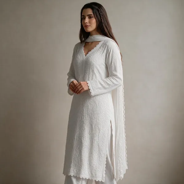 White_Georgette_Embroidered_Straight_Kurta_For_Women