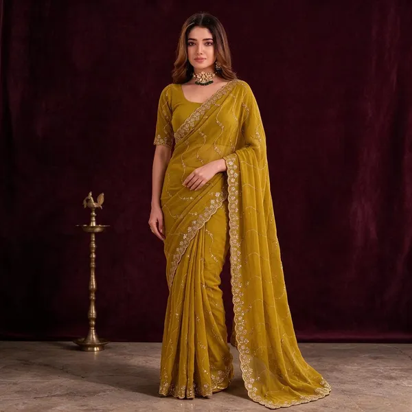 Mustard_Georgette_Embroidered_Floral_Saree_For_Women