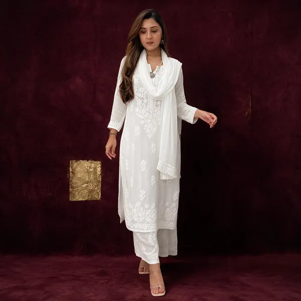 White_Muslin_Embroidered_Straight_Kurta_Set_For_Women