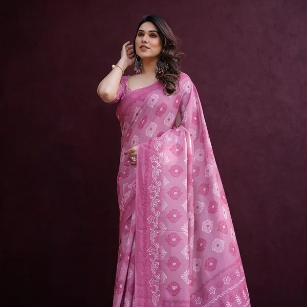 Pink_Linen_Floral_Printed_Saree_For_Women