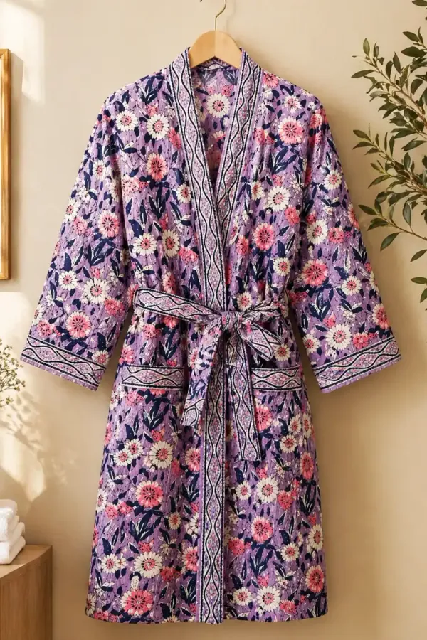 Purple_Waffle_Cotton_Bathrobes_For_Unisex