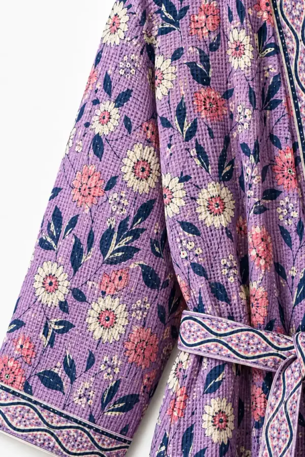Purple_Waffle_Cotton_Bathrobes_For_Unisex