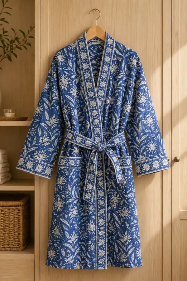 Indigo_Blue_Waffle_Cotton_Bathrobes_For_Unisex