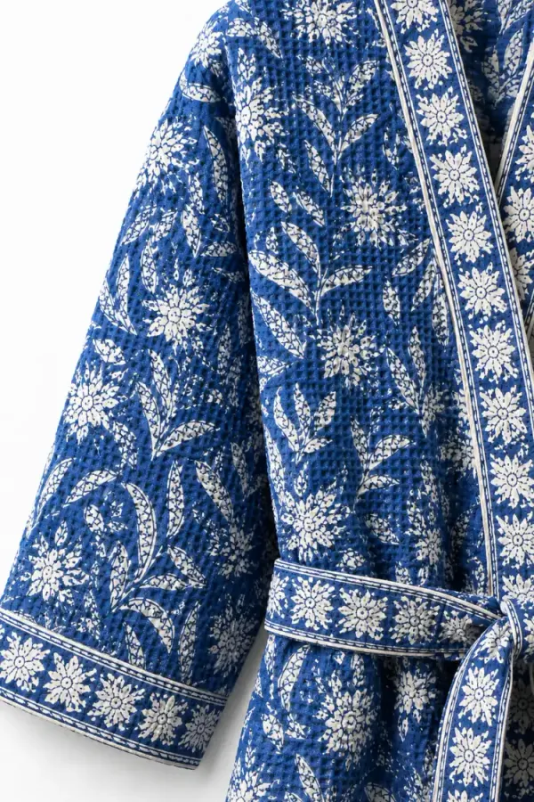 Indigo_Blue_Waffle_Cotton_Bathrobes_For_Unisex