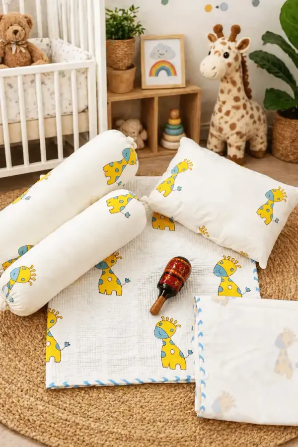 Beige_&_Yellow_Soft_Cotton_Bedding_Set_For_Infants