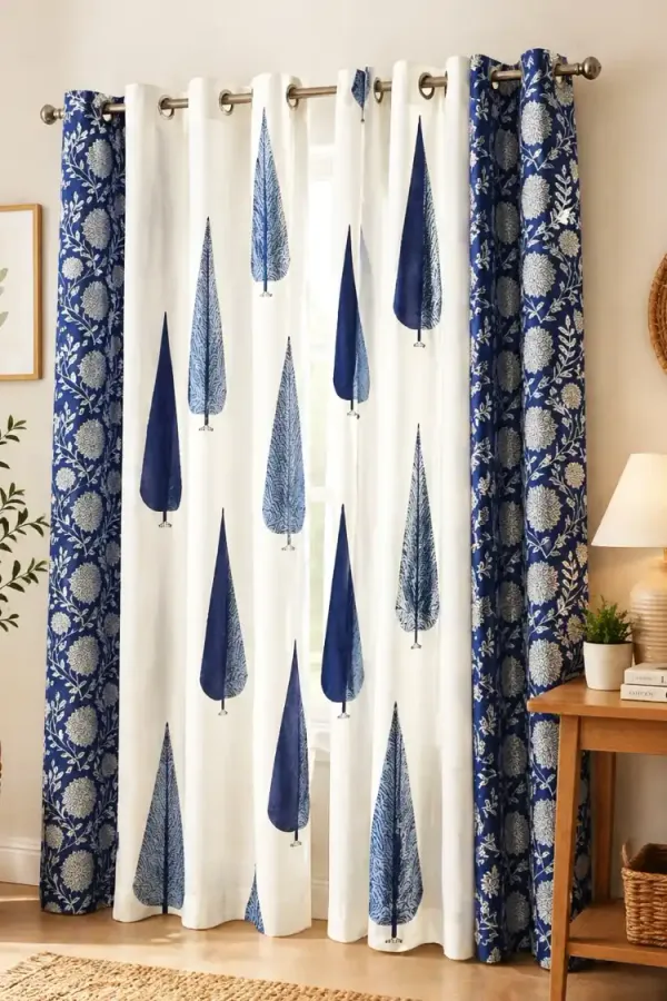 White_&_Indigo_Blue_Cotton_Curtains_For_Door