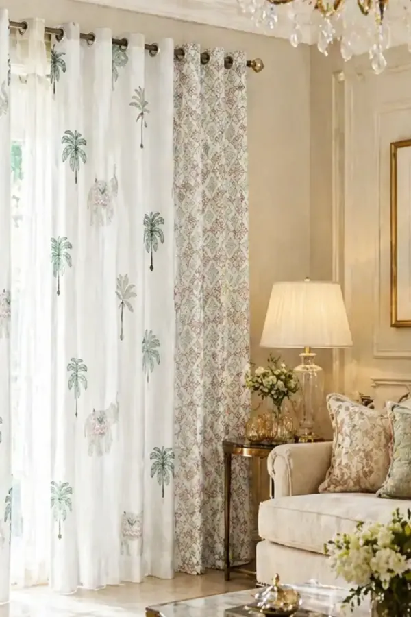 White_&_Green_Cotton_Curtains_For_Door
