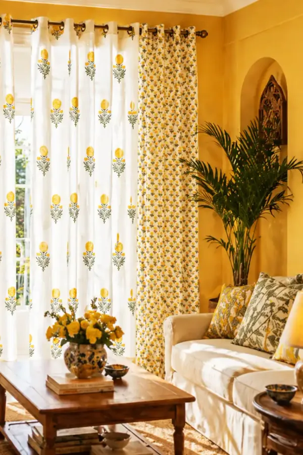 White_&_Yellow_Cotton_Curtains_For_Door