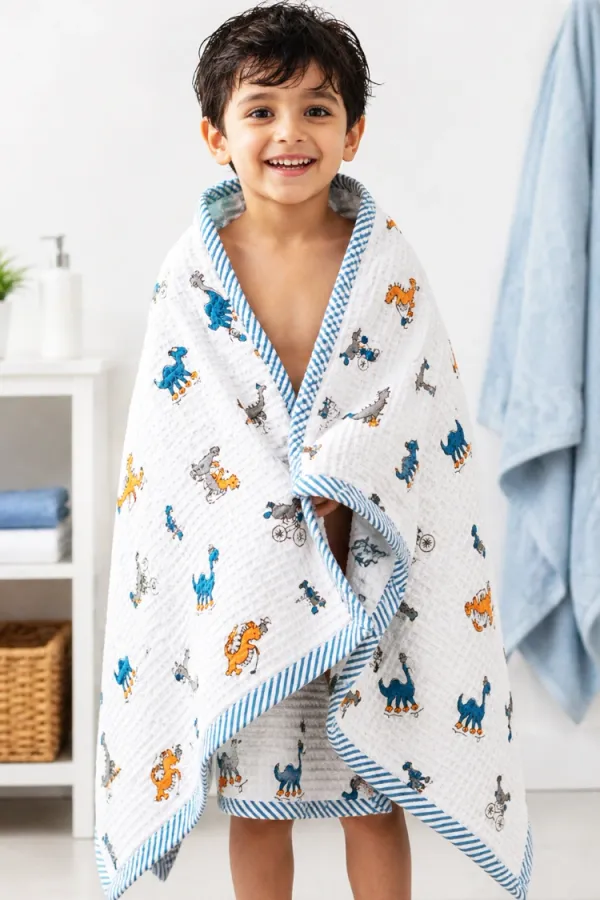 Arth-wali_Handblock_Dino_Play_Waffle_Kids_Towel