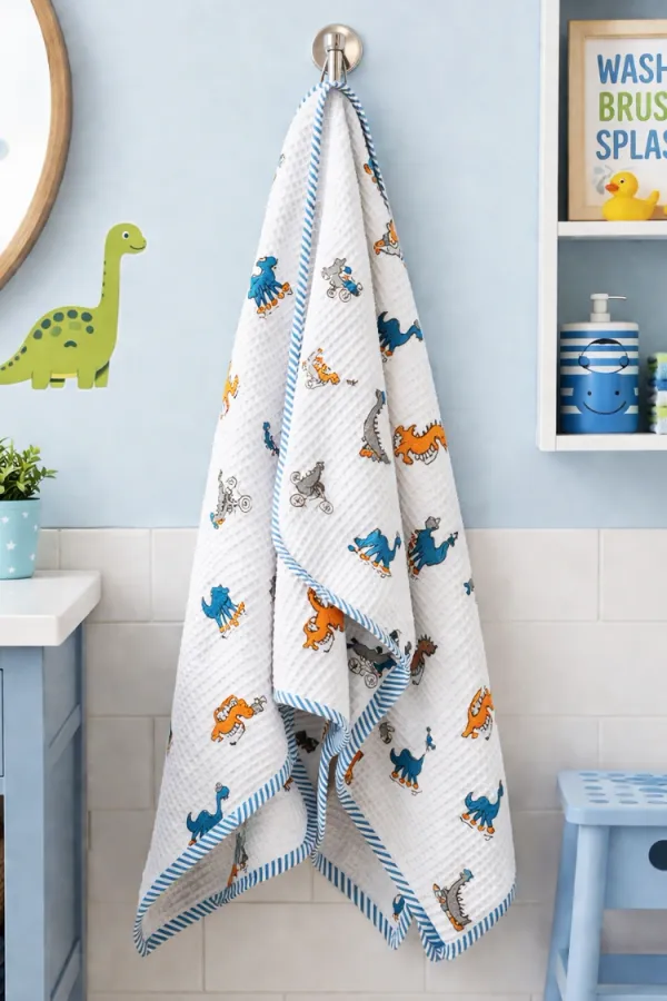 Arth-wali_Handblock_Dino_Play_Waffle_Kids_Towel