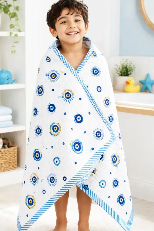 White_&_Blue_Waffle_Cotton_Bathing_Towel_For_Boys_&_Girls