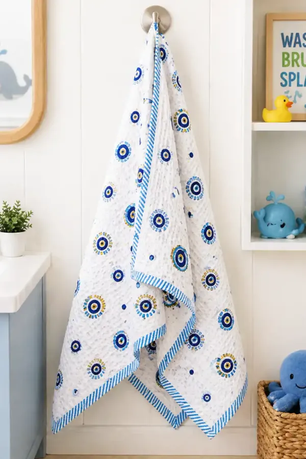 White_&_Blue_Waffle_Cotton_Bathing_Towel_For_Boys_&_Girls