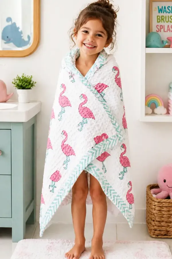 White_&_Pink_Waffle_Cotton_Bathing_Towel_For_Boys_&_Girls