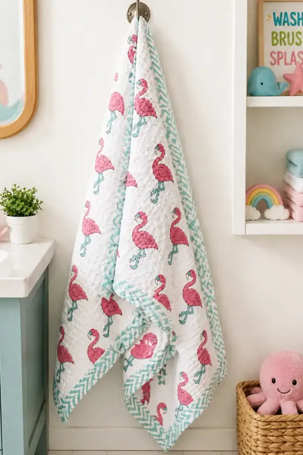 White_&_Pink_Waffle_Cotton_Bathing_Towel_For_Boys_&_Girls