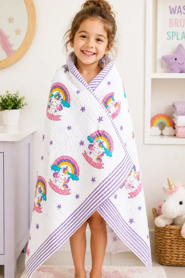 White_&_Purple_Waffle_Cotton_Bathing_Towel_For_Boys_&_Girls