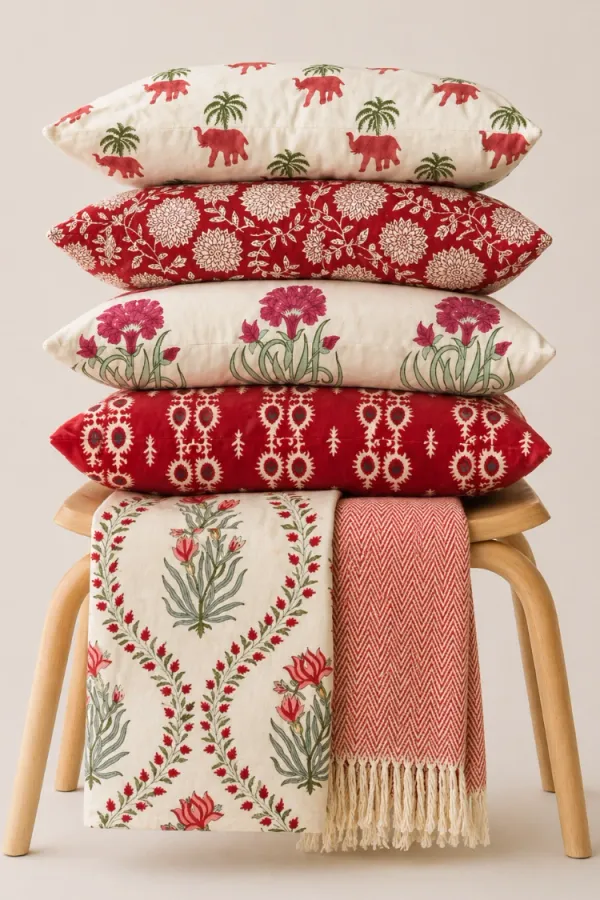 Red_Organic_Percale_Cotton_Premium_Handblock_Cushions