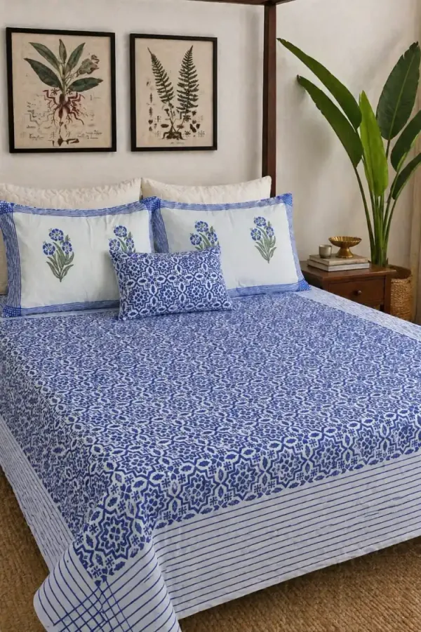 Indigo_Blue_Organic_Percale_Cotton_Bedsheets_For_Unisex