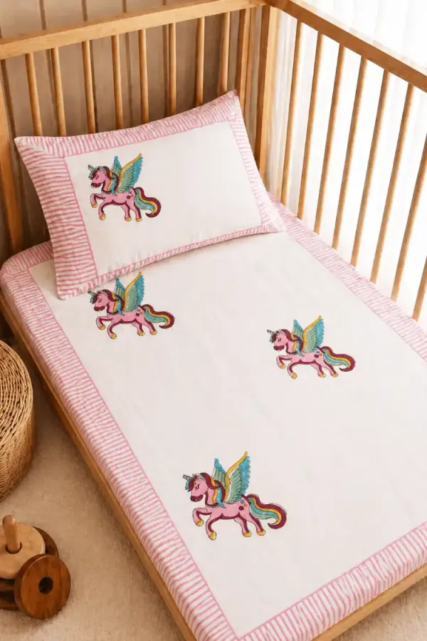 White_&_Pink_Organic_Percale_Cotton_Bedsheets