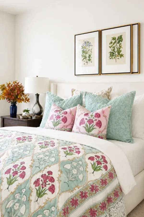 Pink_Green_Organic_Percale_Cotton_King_Size_AC_Quilts_For_Unisex