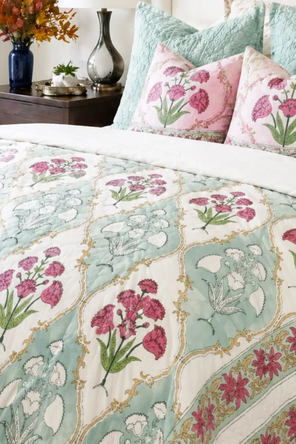 Pink_Green_Organic_Percale_Cotton_King_Size_AC_Quilts